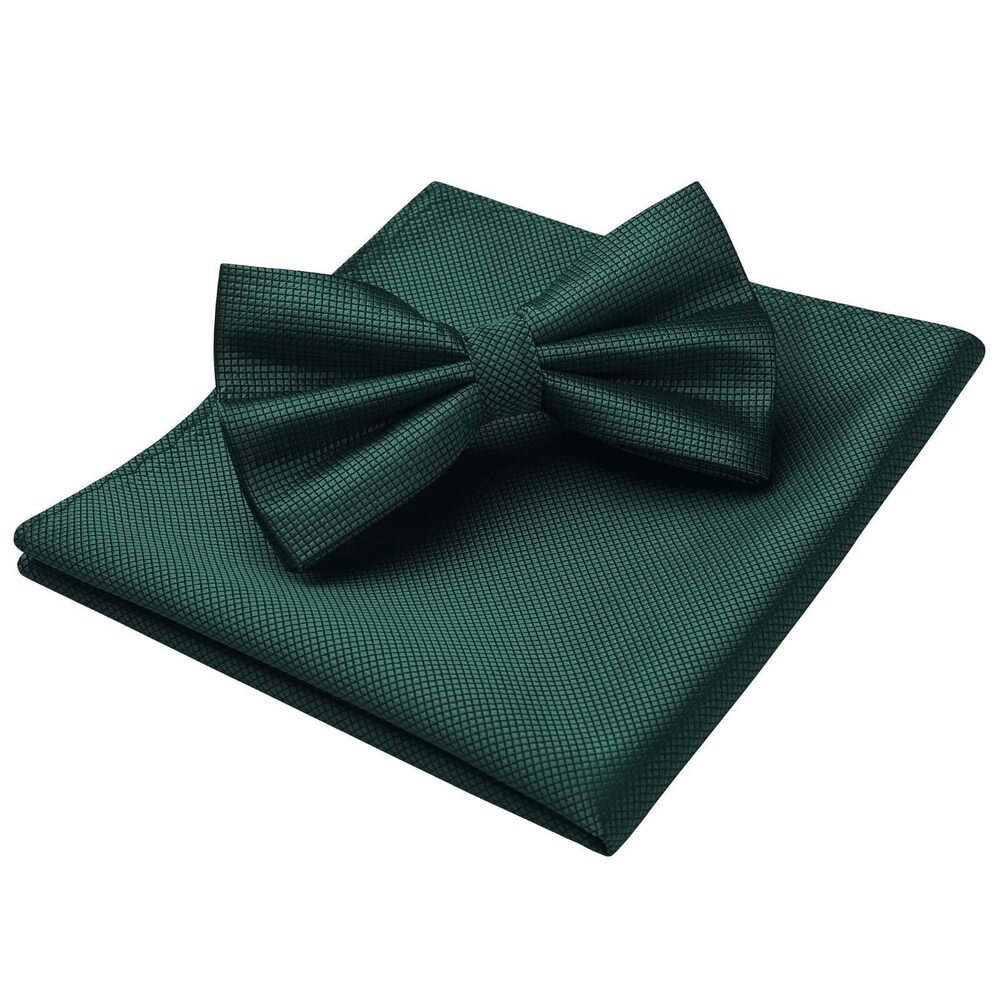 8682 Bow Ties Green Solid Color Pre Tied Bow Tie and Pocket Square Classic